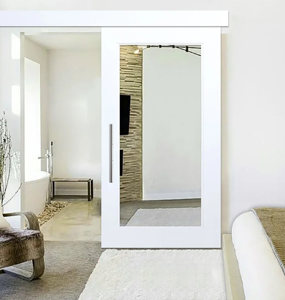 Glass-Door.us Mirrored Wood and Glass Barn Door with Installation Hardware  Kit | Wayfair