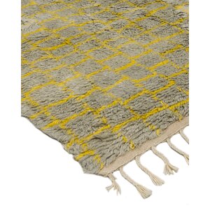 Boxy Shag Contemporary Hand Knotted Wool Gray/Yellow Area Rug