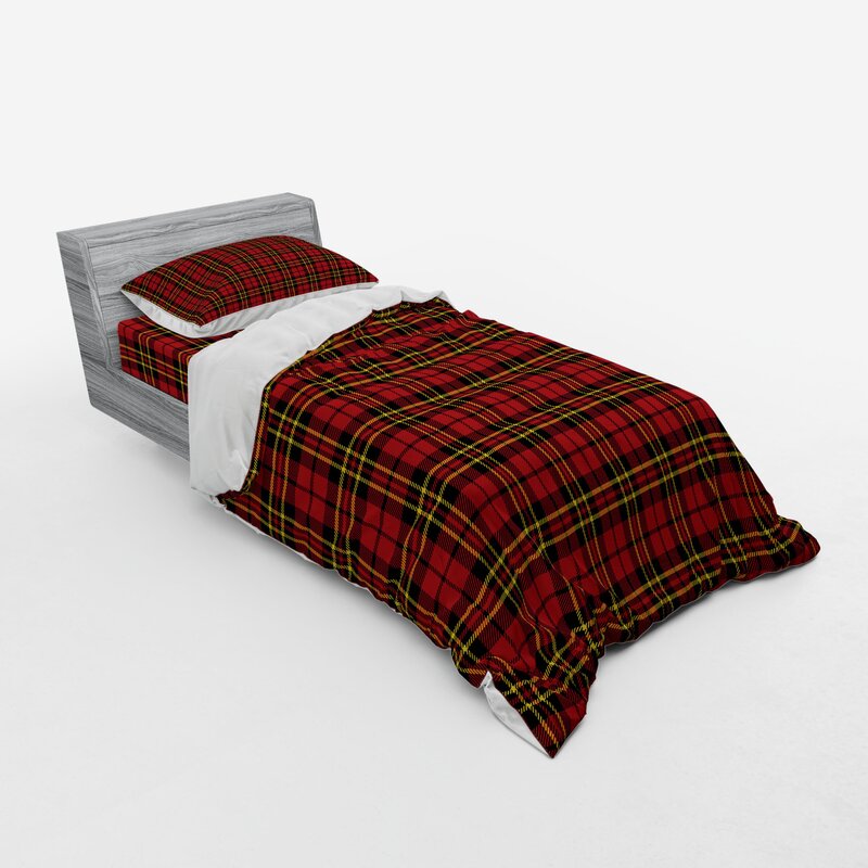 East Urban Home Ambesonne Checkered Duvet Cover Set Scottish British Celtic Culture Traditional Design In Classical Colours 4 Piece Bedding Set With Shams And Fitted Sheet Queen Size Red Black Yellow