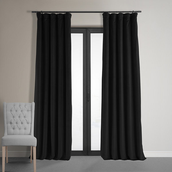 MADE TO ORDER BLACK PLUSH VELVET WIDE LONG BAY THERMAL BESPOKE. LINED CURTAINS 