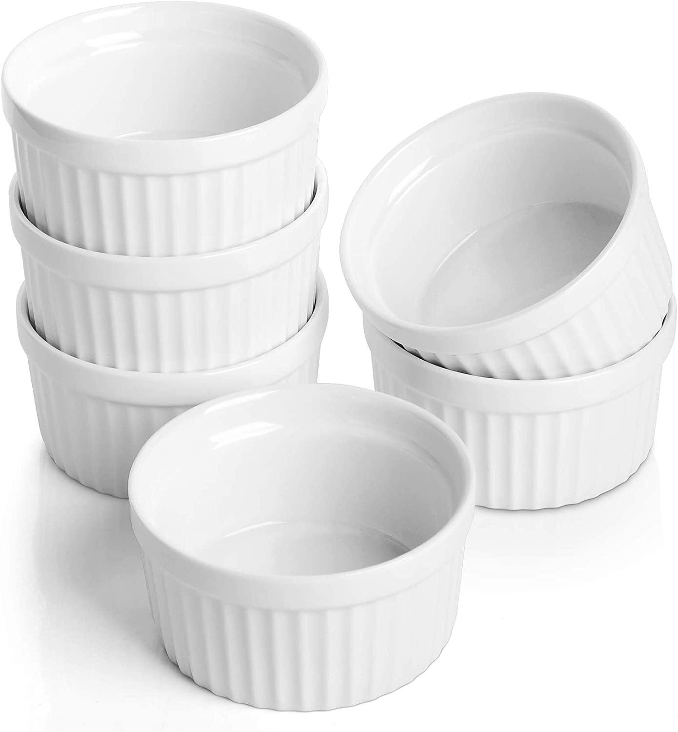 10 Ounce Oval Ceramic Creme Brulee Souffle Baking Ramekin Dishes Bowl with Double Handles Foraineam 6-Pack Porcelain Ramekins 