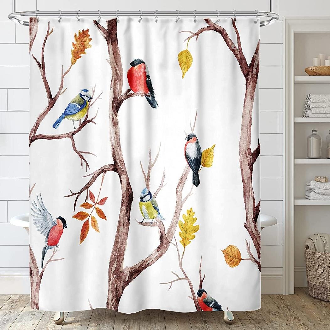 Details about   Watercolor Spring sunflowers Bird House Waterproof Fabric Shower Curtain Set 72"