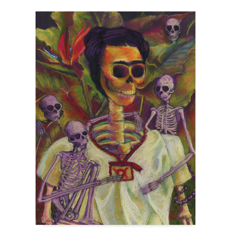 East Urban Home Frida Skelly With Monkeys Acrylic Painting Print