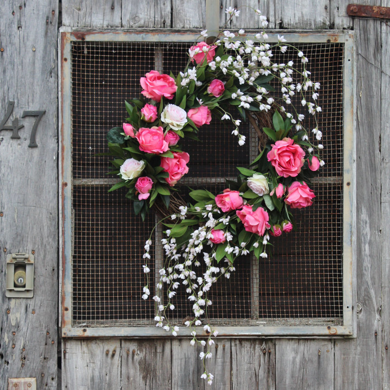 One Allium Way Leaf Hanging Boronia Asymmetrical Front Door Summer 24 Polyester And Silk Wreath Wayfair