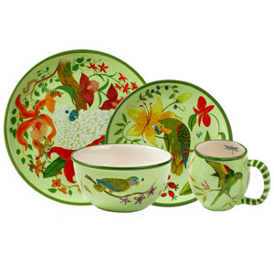 Parrotdise 16 Piece Dinnerware Set, Service for 4