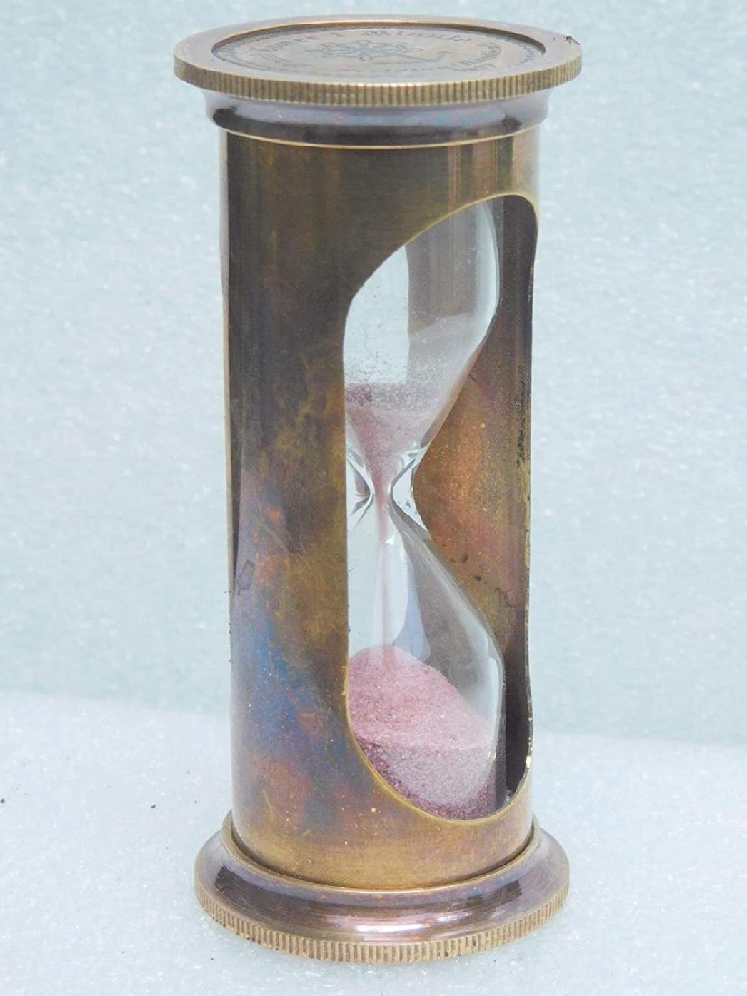 REPLICA VINTAGE NAUTICAL BRASS SAND TIMER HOURGLASS WITH COMPASS 