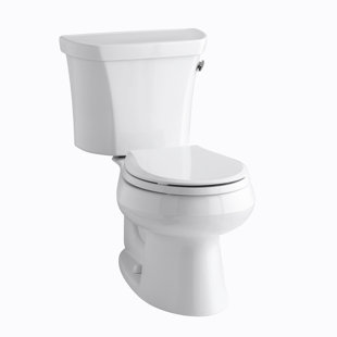 Go to store & view more images Kohler Wellworth Two-Piece Round-Front 1.28 GPF Toilet with Class Five Flush Technology, Right-Hand Trip Lever and Tank Cover Locks
