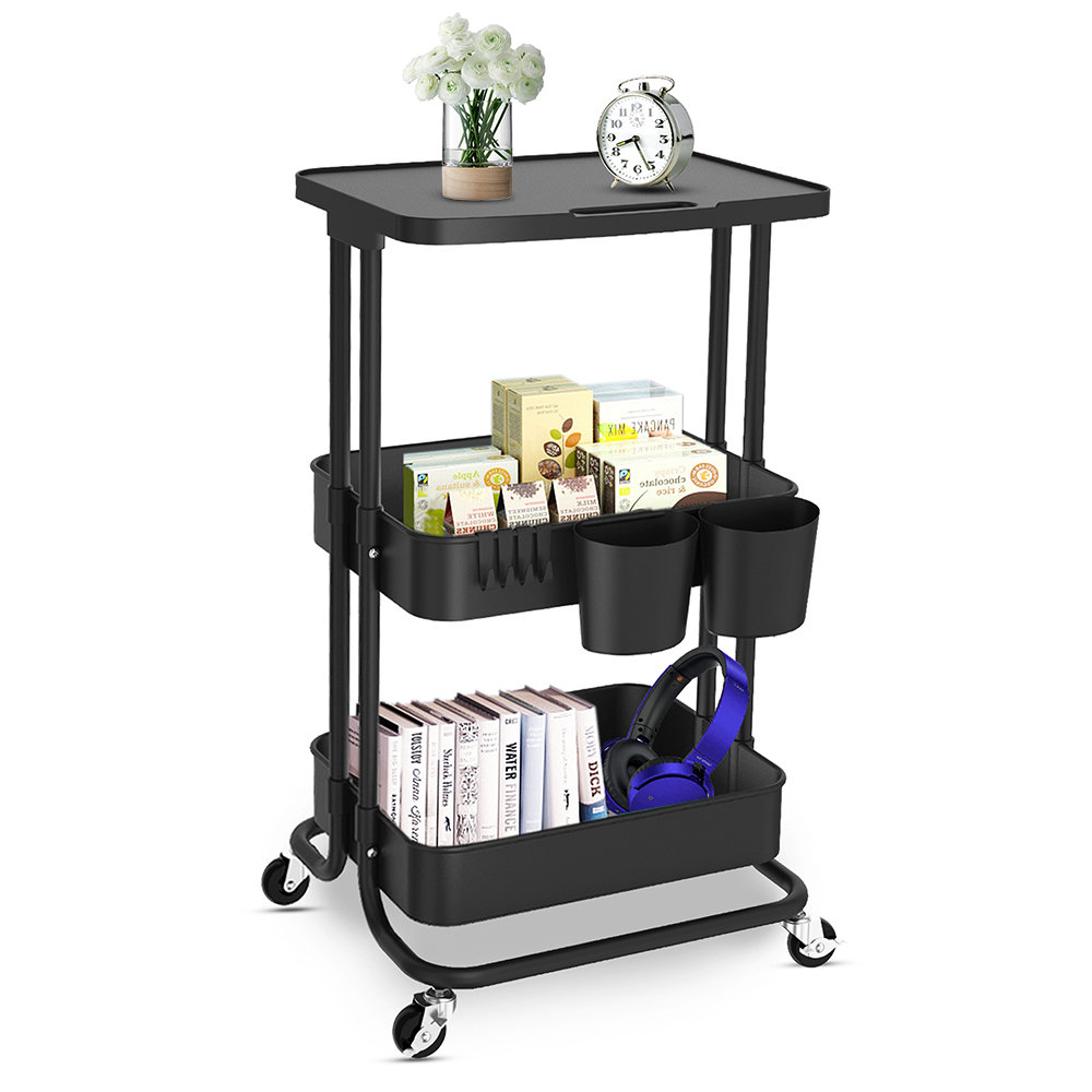 Alex Smart Home 3 Tier Rolling Utility Cart With Wheels Multi Purpose Storage Carts For Kitchen Bathroom Office Black Wayfair