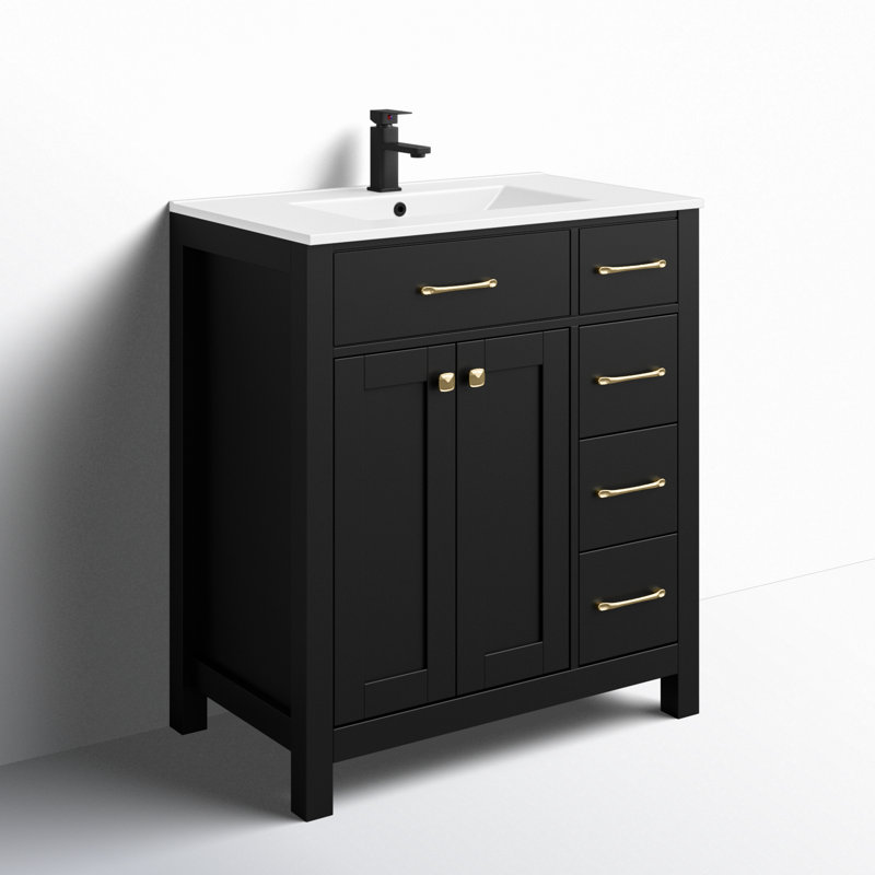 Incomplete box 1 only) Manrique 30\" Single Bathroom Vanity with Ceramic Sink Top, Zinc Alloy Faucet, Painted Surface, Soft-close Doors, EPA Certified Base Finish: Black