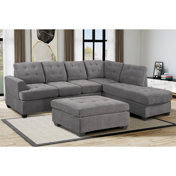 Latitude Run Bitten 104 7 Wide Microfiber Microsuede Right Hand Facing Sofa Chaise With Ottoman Wayfair