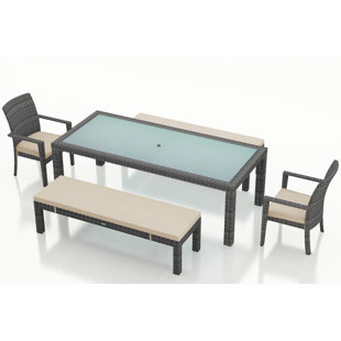 Go to store & view more images Hobbs 5 Piece Sunbrella Bench Dining Set with Cushions by Rosecliff Heights