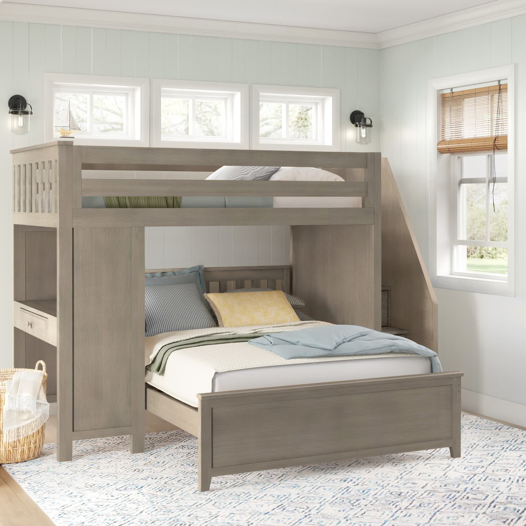 Sand & Stable Baby & Kids Cavallo Twin Over Full Solid Wood L-Shaped ...