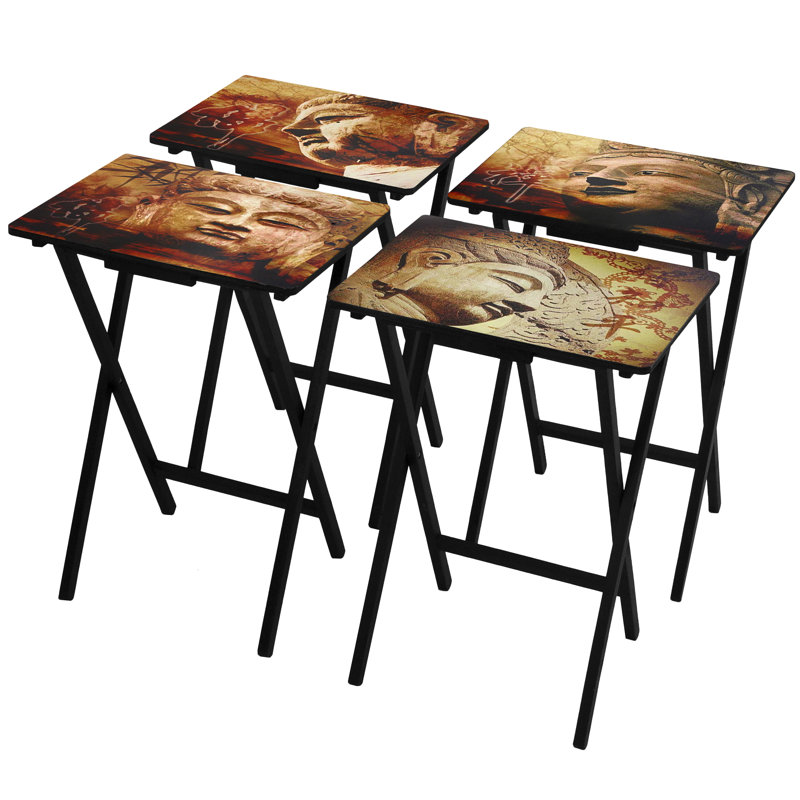 Oriental Furniture 4 Piece Buddha Tv Tray Set With Stand Reviews 4 Piece Buddha Tv Tray Set With Stand