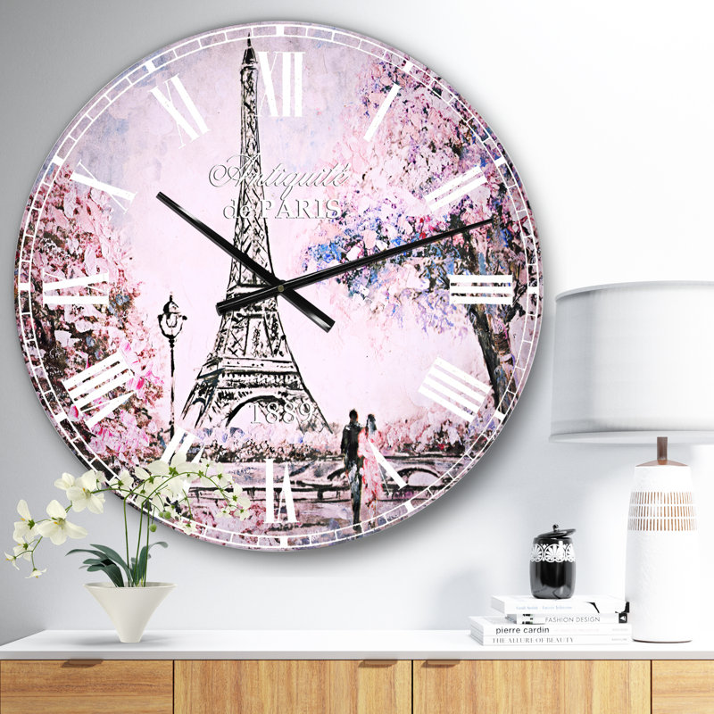 French Country Wall Art - Oversized Eiffel with Flowers - French Country Wall Clock