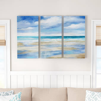 Highland Dunes Washy Coast I 3 Piece Wrapped Canvas Acrylic