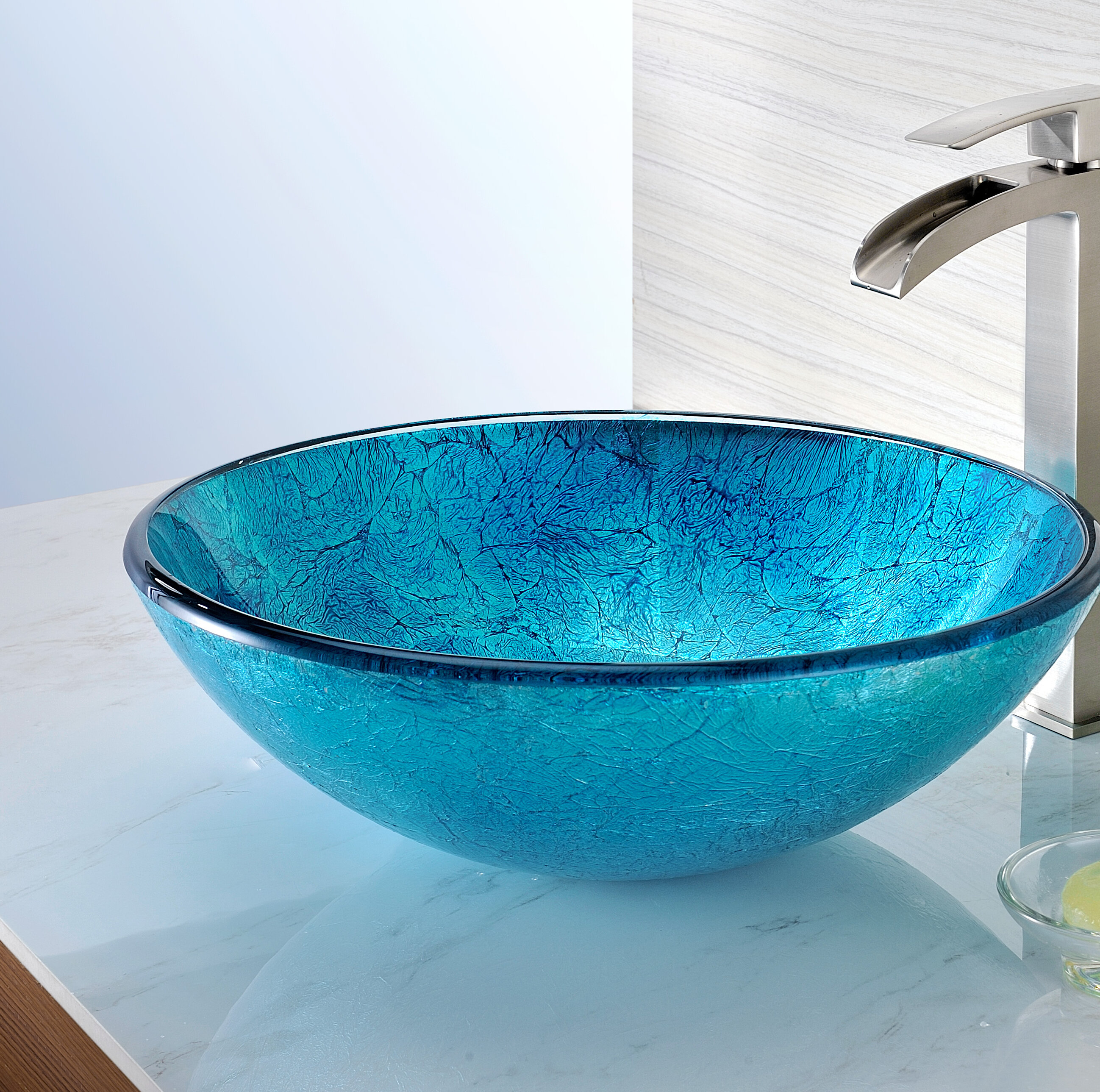 Anzzi Tereali Blue Ice Tempered Glass Circular Vessel Bathroom Sink Wayfair