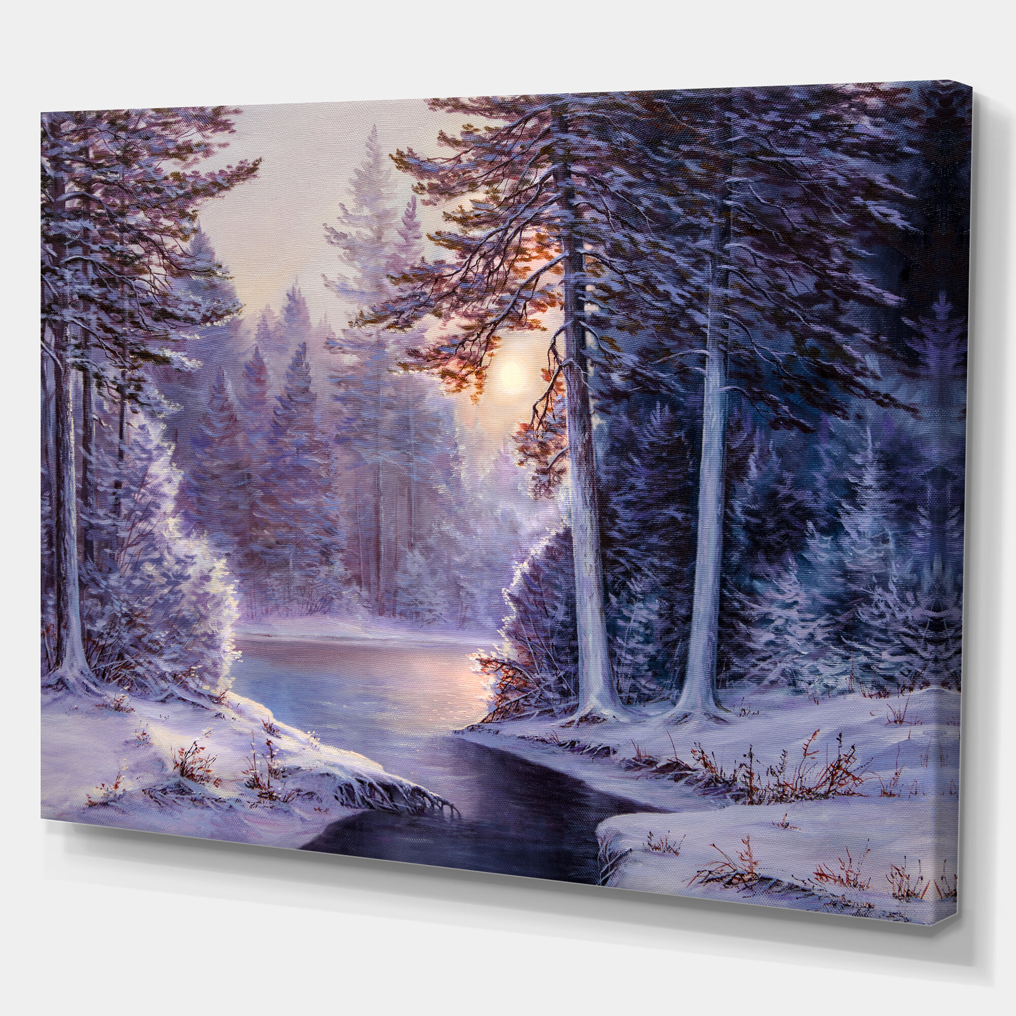 East Urban Home Winter Forest With The River In Frosty Day Landscapes Painting Wayfair