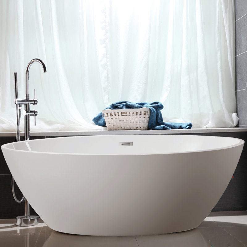 Vanity Art 55" x 32" Freestanding Soaking Acrylic Bathtub