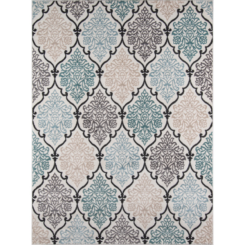 Andover Mills Olmead Damask Grey Blue Ivory Area Rug Reviews Wayfair