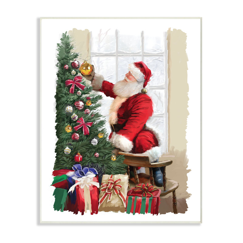 The Holiday Aisle Holiday Santa Decorating Christmas Tree With Gifts Graphic Art Print Wayfair