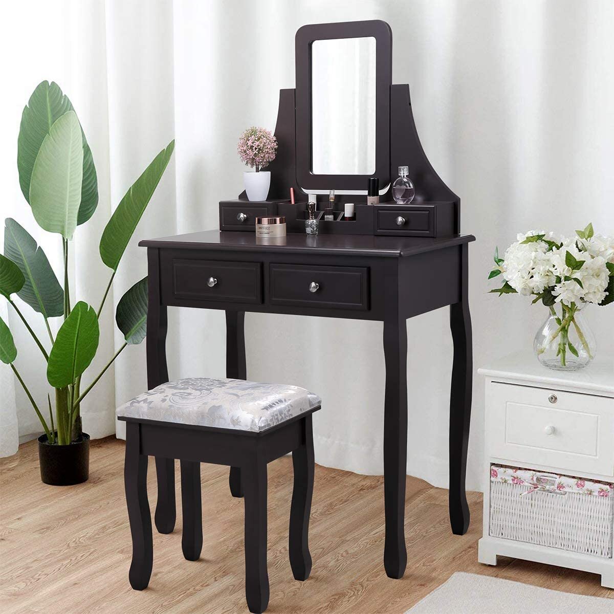 makeup vanity dark wood