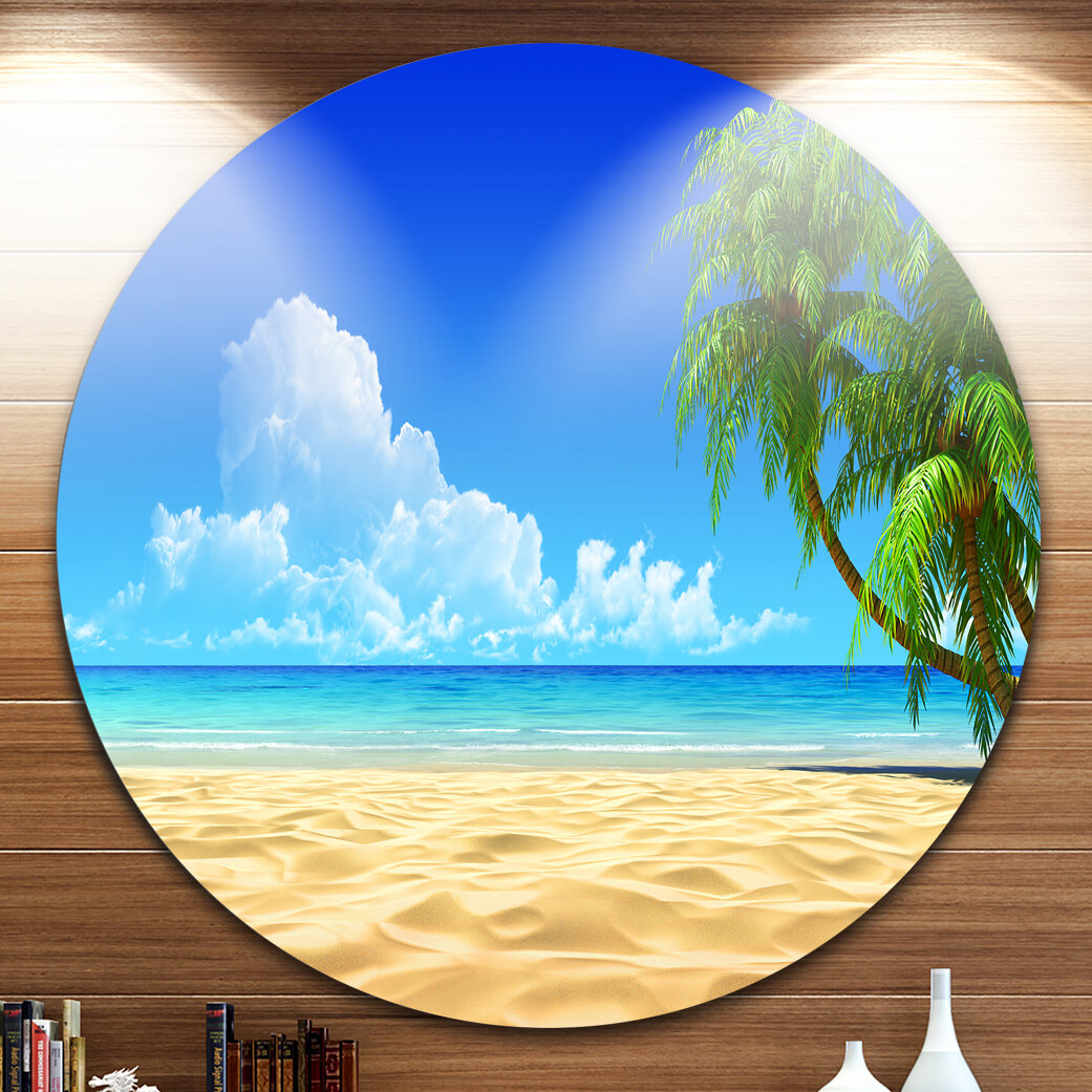 Designart TAP10456-32-39 Tropical Beach with Bent Coconut Palms Wall Tapestry Medium/32 x 39 