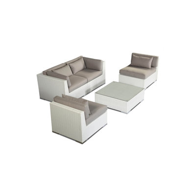 Kauna 5 Piece Sofa Set With Cushions Kardiel Fabric Grey Color White