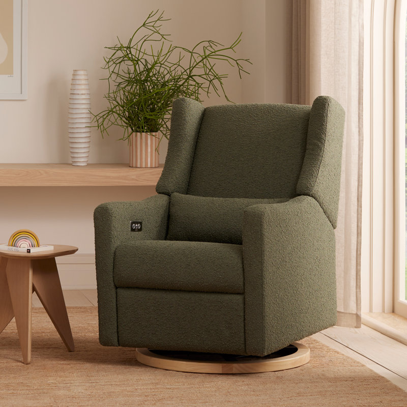Kiwi Electronic Recliner and Swivel Glider with USB port Body Fabric: Olive Livesmart Boucle