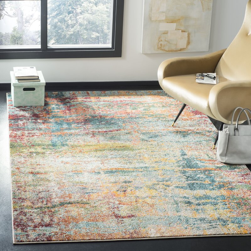 Bungalow Rose Ezekiel Abstract Teal/Orange Area Rug & Reviews | Wayfair