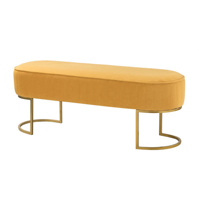 Brentford 48" W  Velvet Upholstered Living Room Bench with  Horseshoe-shaped Metal Legs