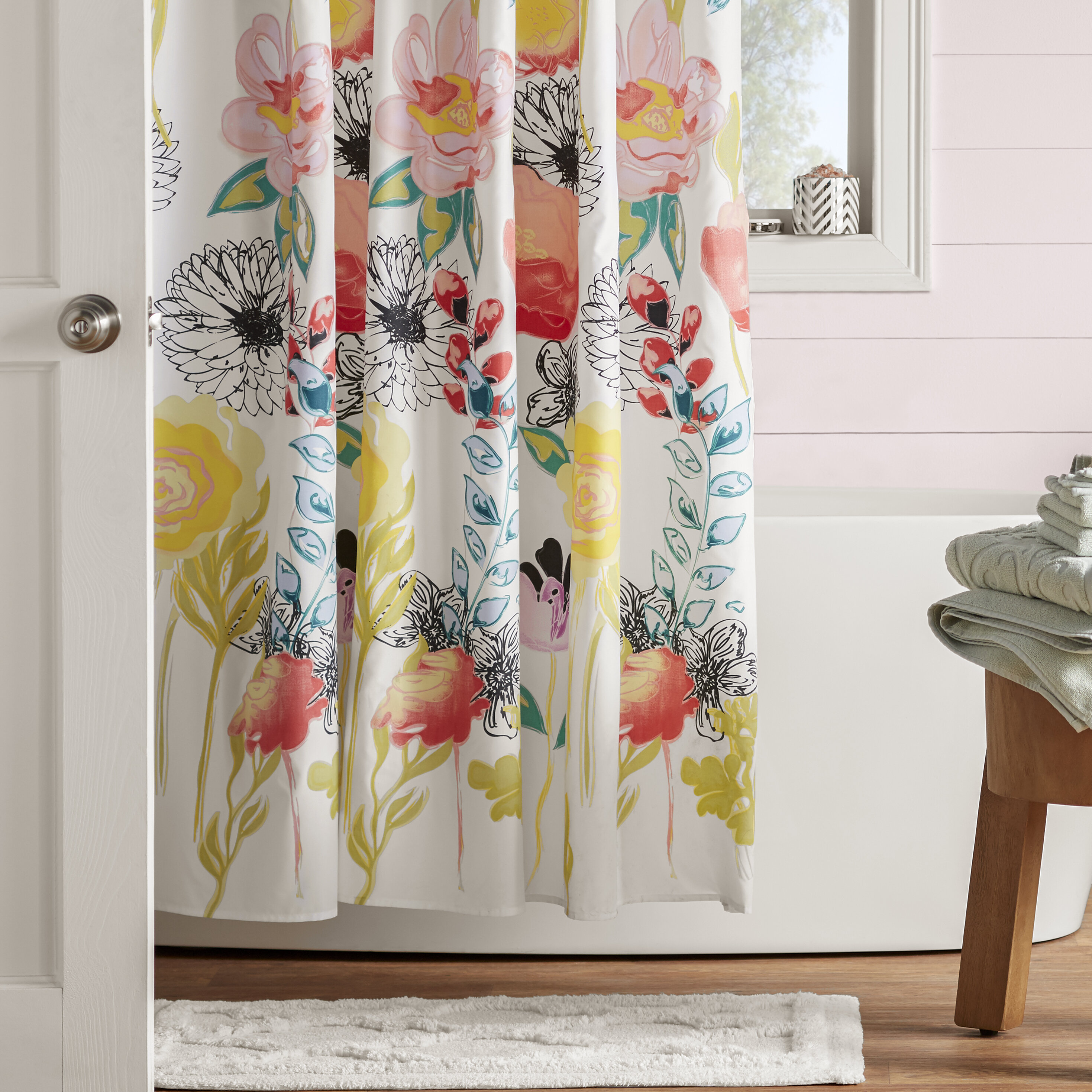 Shower Curtain Botanical Print BOHO SHOWER CURTAIN Chrysanthemum Print Boho Decor Bohemian Bathroom Decor Floral Shower Curtain