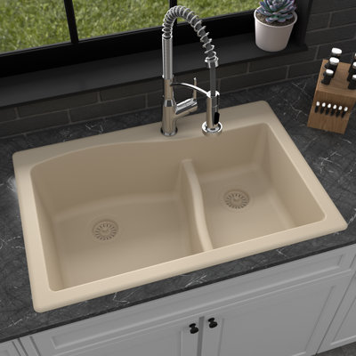 Karran Drop-in Quartz Composite 33'' X 22'' 1-Hole 60/40 Double Bowl Kitchen Sink