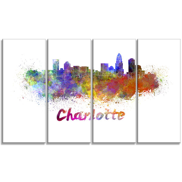 Designart Charlotte Skyline Cityscape 4 Piece Painting Print On Wrapped Canvas Set Wayfair