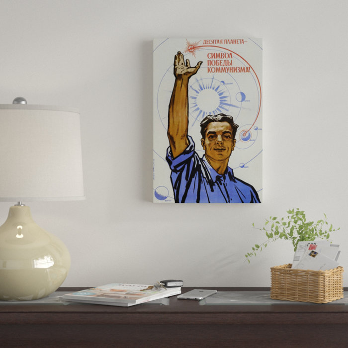 Soviet Space Poster Of A Civilian With A Map Of The Solar System In Background Vintage Advertisement On Canvas
