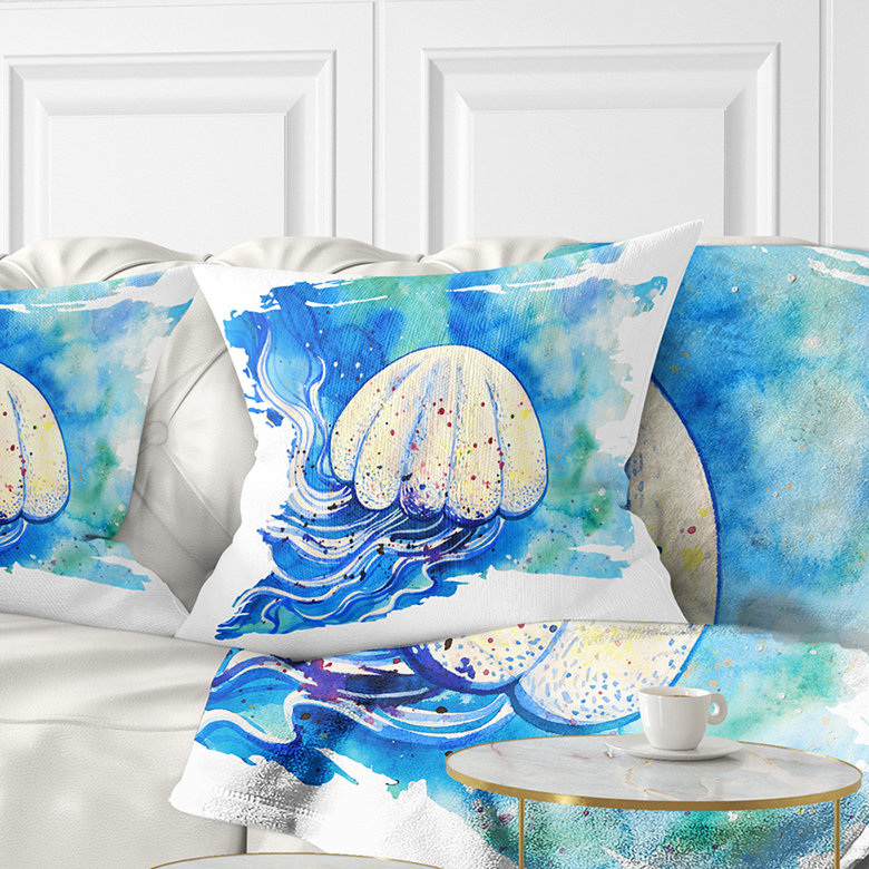 East Urban Home Abstract Jellyfish Watercolor Painting Pillow