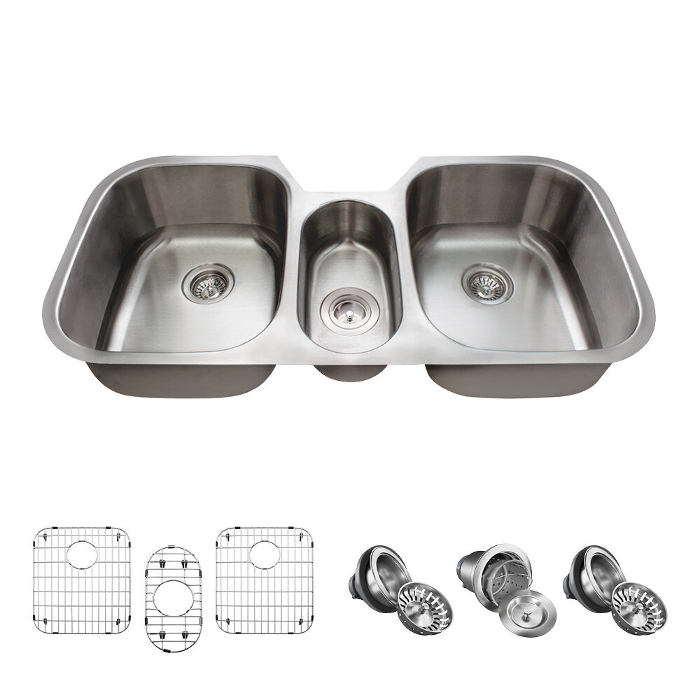 Stainless Steel 43 X 21 Triple Basin Undermount Kitchen Sink With Additional Accessories 