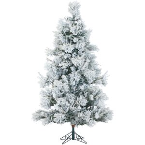 Snowy Pine 7.5' Green Artificial Christmas Tree with 650 Smart String Lights with Flocked Branches and Stand