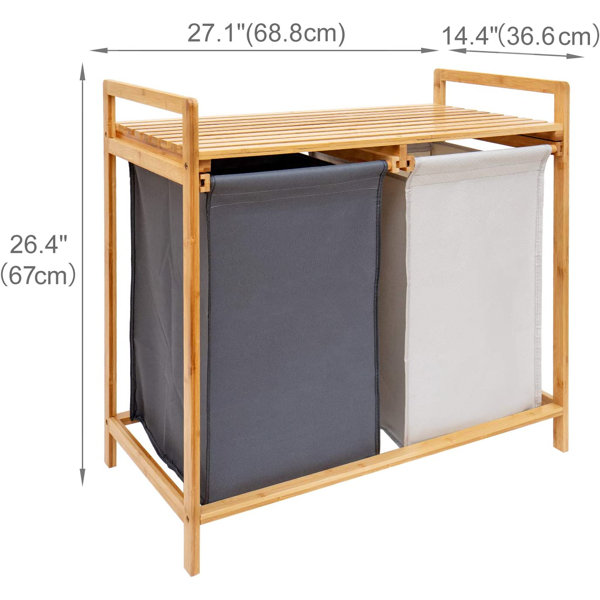 Juyi Youpin Bamboo Laundry Hamper And Shelf, 2 Sections Laundry Basket ...