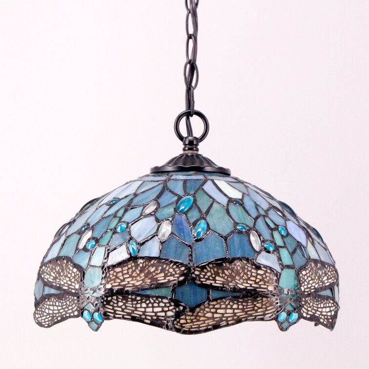 ventilador Illinois nieve WERFACTORY Tiffany Pendant Light Plug in Sea Blue Stained Glass Dragonfly  12 Inch Hanging Lamp 15FT Cord | Wayfair