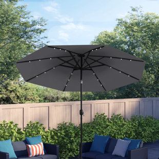 9x9 Ft LED Lighted Patio Umbrella Solar Power 8-Rib Crank Tilt Aluminum Outdoor 