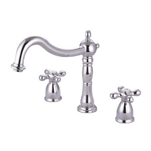 Heritage Double Handle Deck Mount Roman Tub Faucet Trim Metal Cross Handle