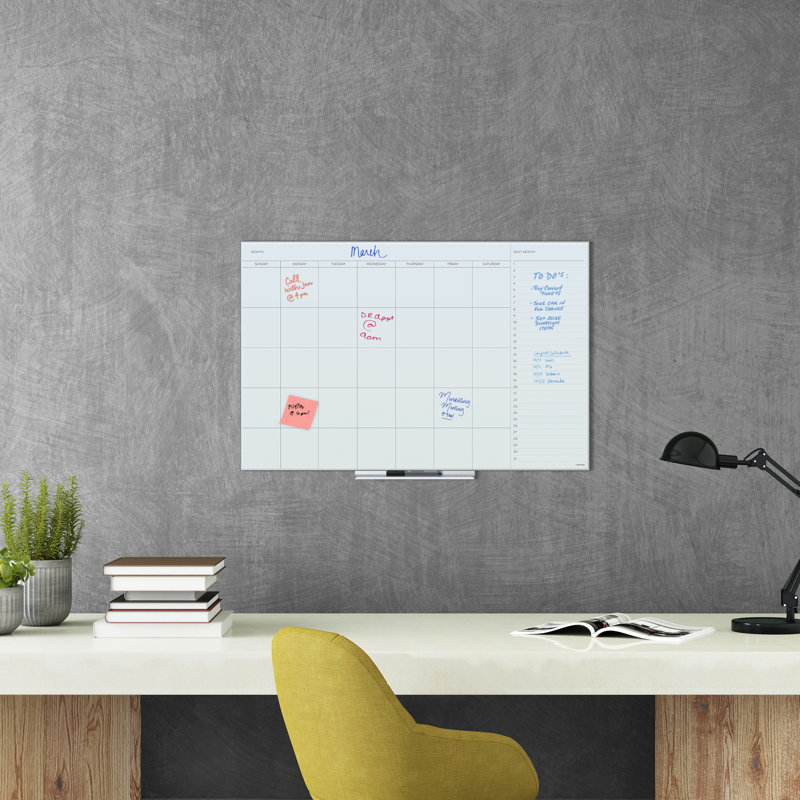 U Brands Floating Dry Erase White Frosted Surface Frameles Wall Mounted