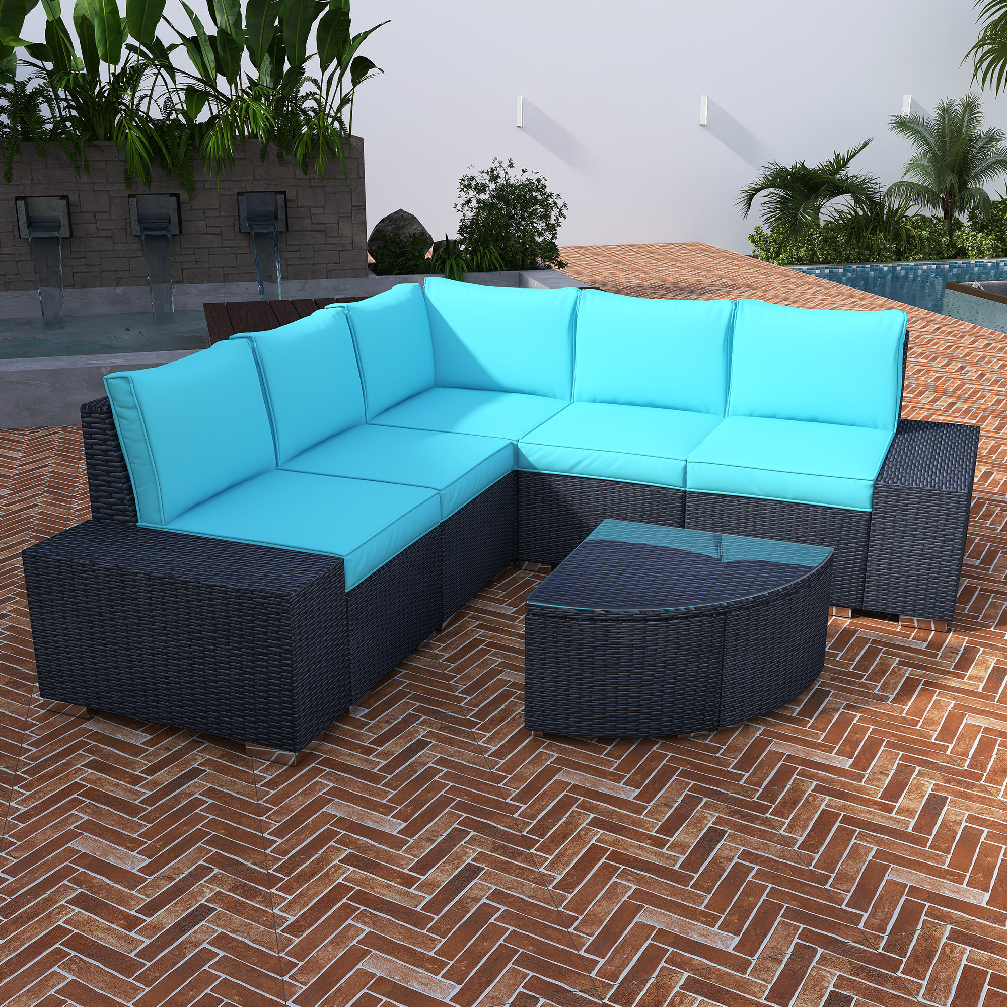 Latitude Run® 89'' Wide Outdoor Wicker Reversible Patio Sectional with