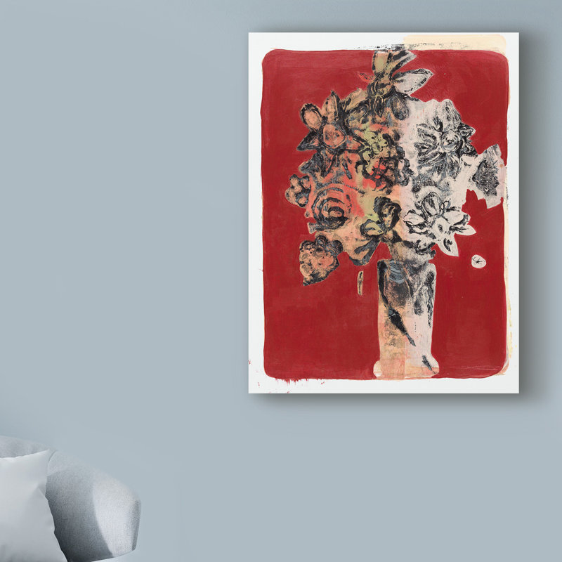 Winston Porter Bouquet Red Background Acrylic Painting Print On