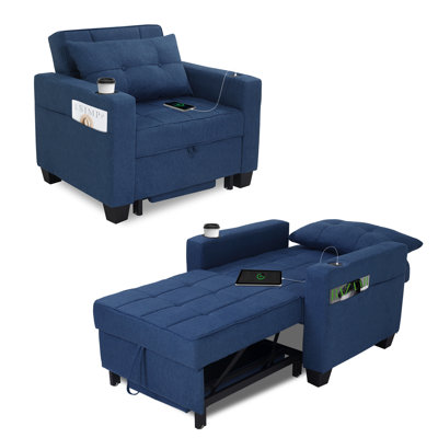 ( incomplete) ( different color) ( box 1 of 2 )  LeRay Twin 39'' Wide Linen Biscuit Black Futon Chair