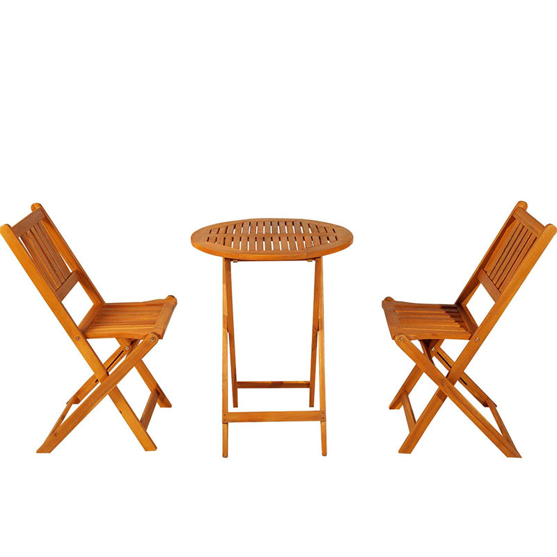 Bay Isle Home Rollo 3 Piece Folding Acacia Wood Patio Bistro Set Rollo 3 Piece Folding Acacia Wood Patio Bistro Set