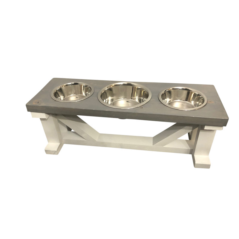 elevated 3 bowl dog feeder