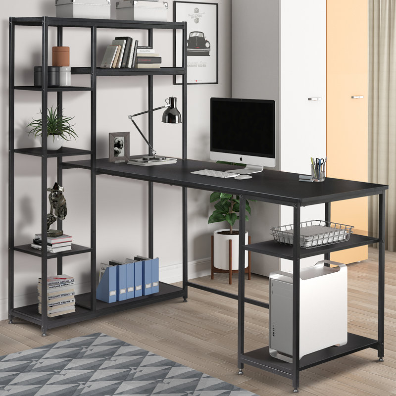 Latitude Run Office Computer Desk With Multiple Storage Shelves Modern Large Office Desk With Bookshelf And Storage Space Black Wayfair,Western Dress Easy Indian Traditional Girl Drawing