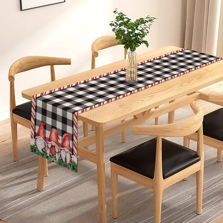 Durable Washable Outdoor Indoor Dresser Scarves Home Decor Christmas Gnomes Classic Buffalo Lattice Linen Burlap Table Runners Red Black Grid Tables Dresser Scarf for Kitchen Dining Room