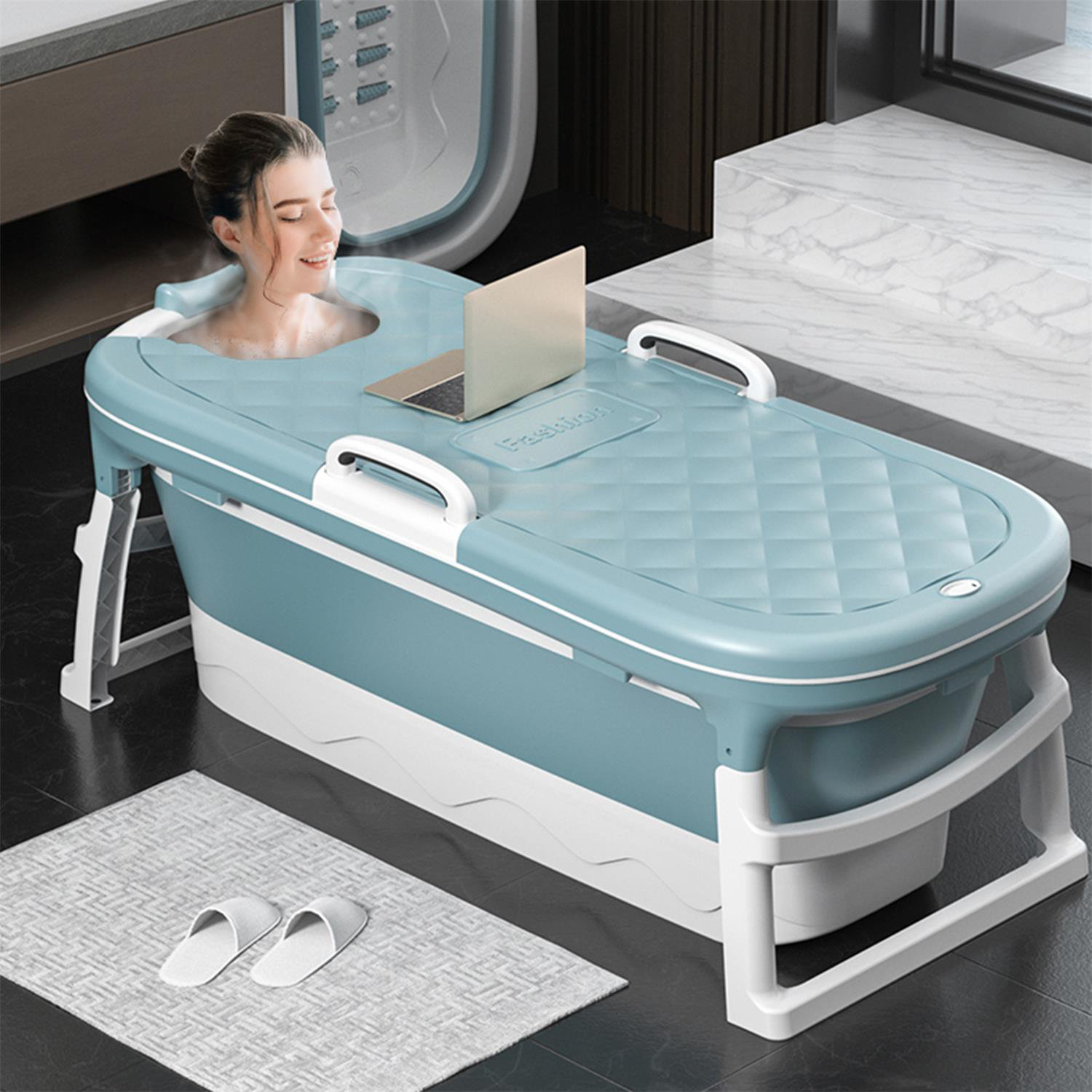 DENFER 54 3 Inches Portable Bathtub Thickened Foldable Home SPA Bath 